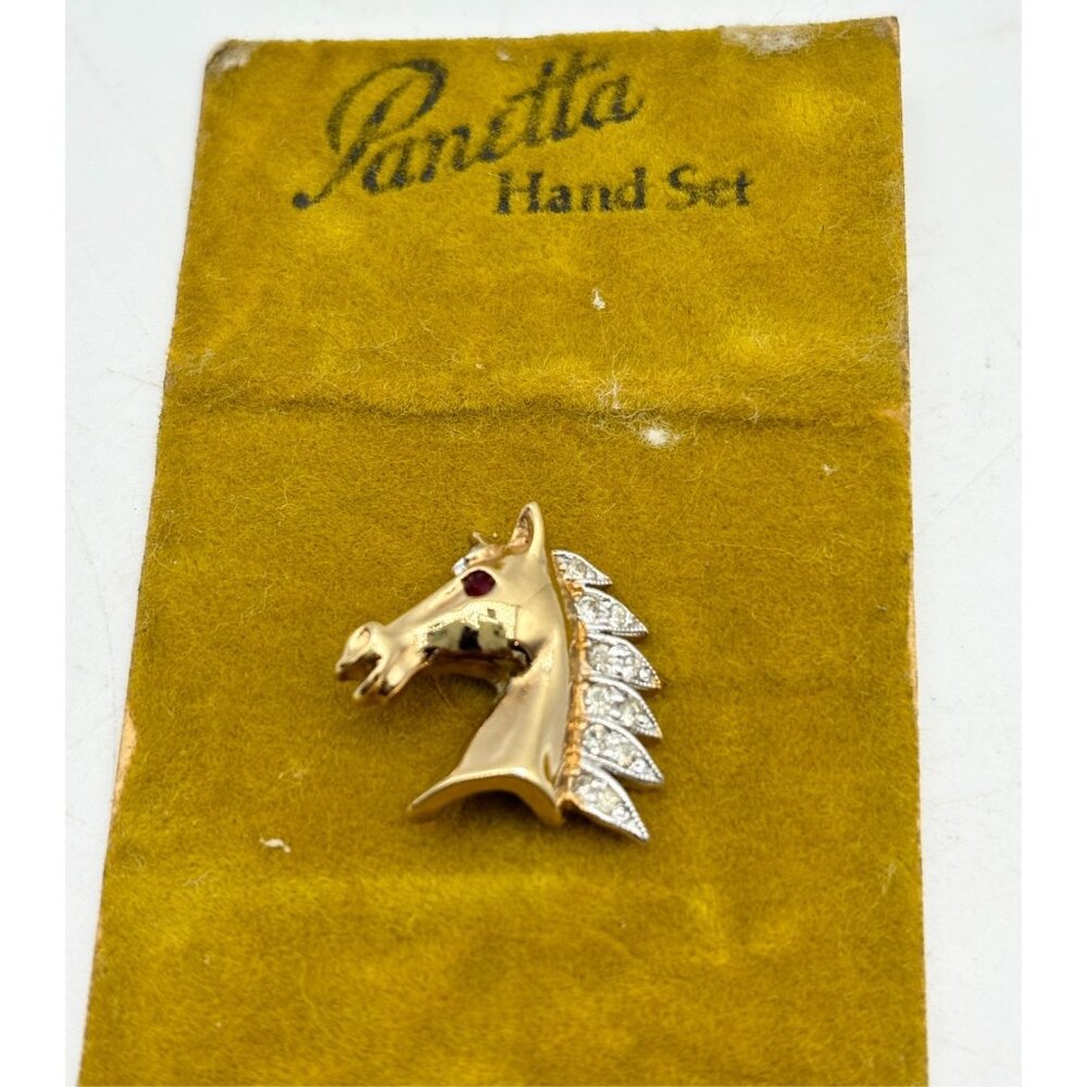 1960s Panetta Pave Rhinestone Crystal Horse Head Stick Pin-Signed-RARE-NOS - Picture 4 of 10